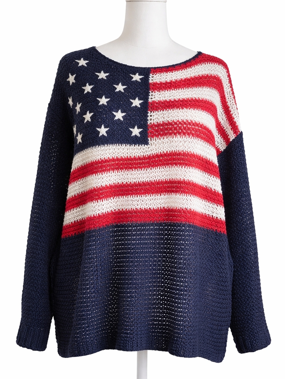 American Flag Sweater Womens 3X Chunky Knit Ramie Cotton USA Patriotic Y2K